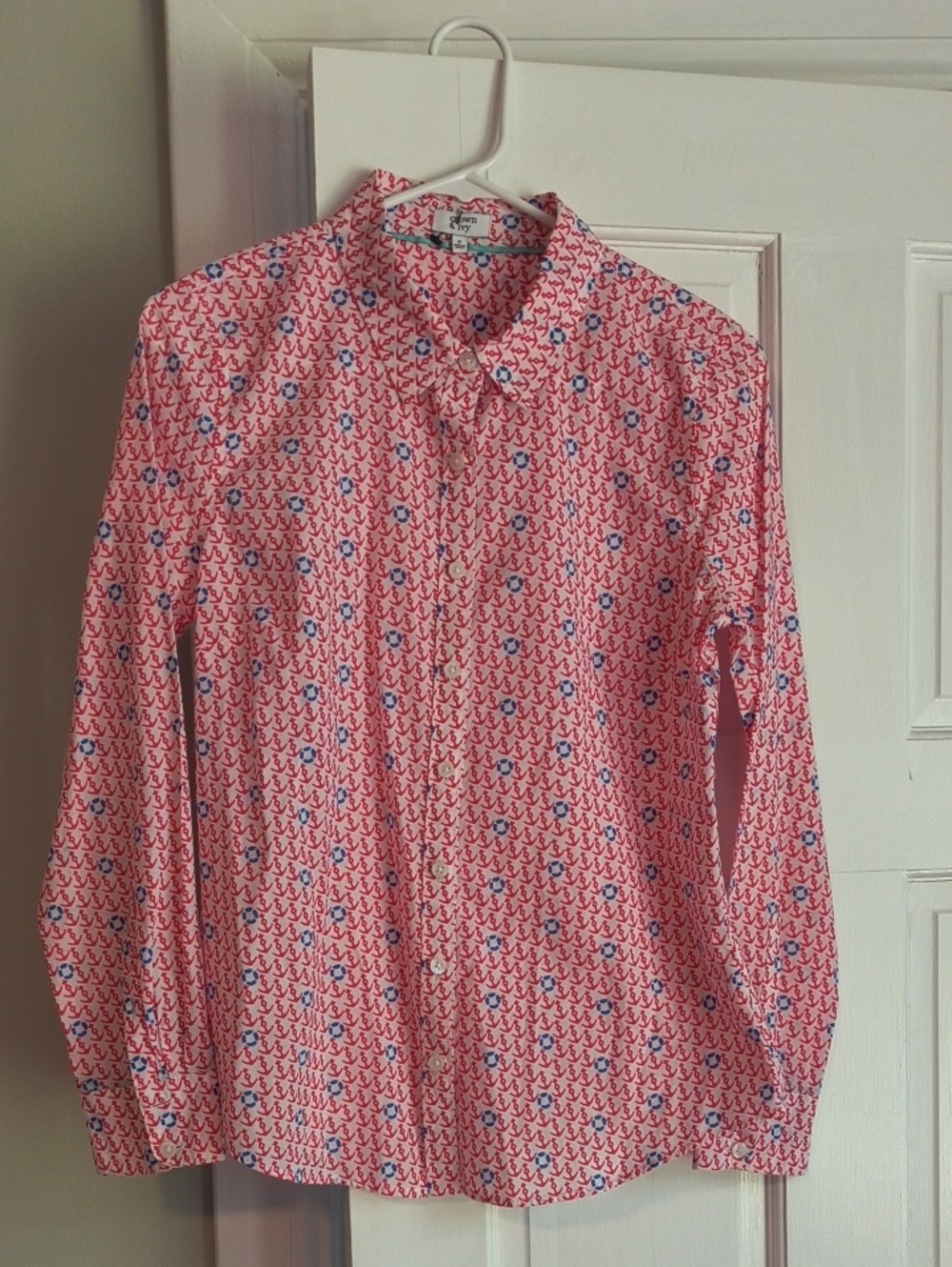 Women's Crown & Ivy Pink Anchor-Print Button-Down Shirt